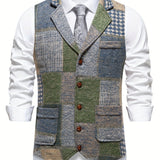 Leo | Pánska vesta z patchwork tweedu s herringbone vzorom