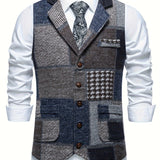 Leo | Pánska vesta z patchwork tweedu s herringbone vzorom