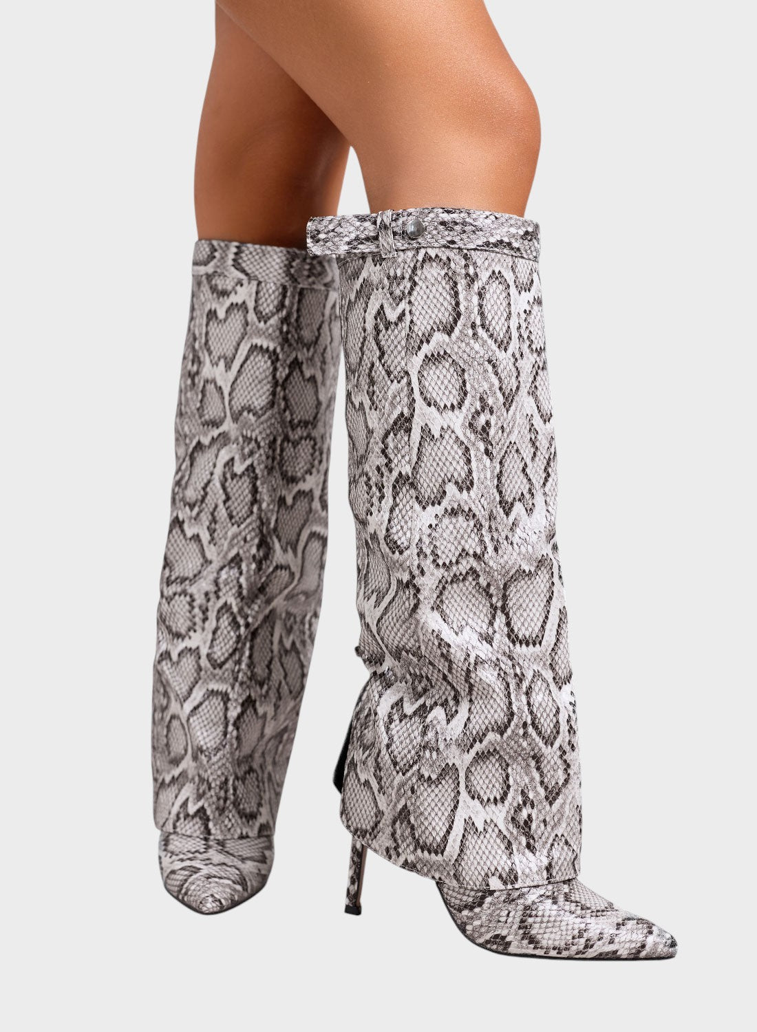 Katarína  ｜ Visoke čižmy s animal printom i tankom potpeticom